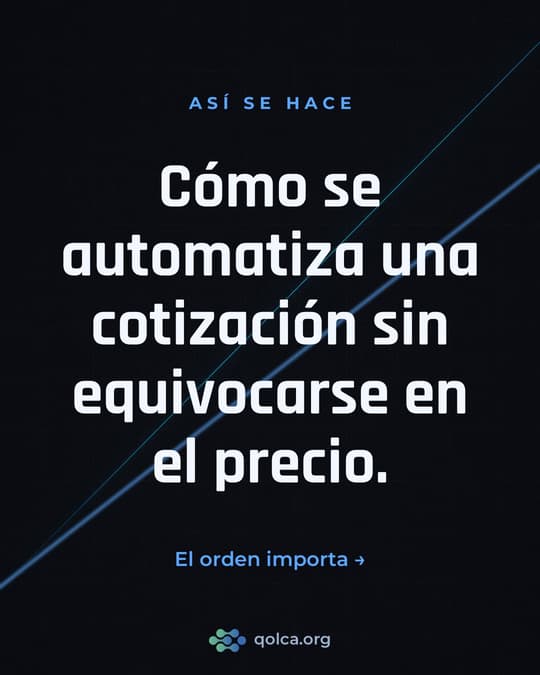 Cómo se automatiza una cotización sin equivocarse en el precio. El orden importa. Carrusel de Qolca sobre automatización para empresas peruanas.